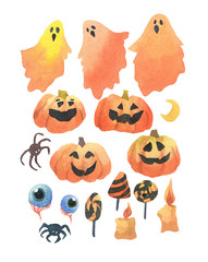 Set with ghosts, pumpkins, sweets