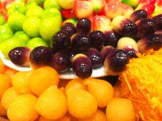 Thai dessert with Thai name, Jackfruit, Thai nut dessert, moistened balls