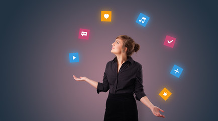 Young person juggle with application icons