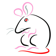 Cute cartoon white rat is sitting isolated on a white background.