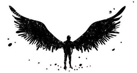 Man silhouette with wings, vector