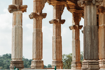 View of the pillars in Kumbhalgarh fort, Udaipur, Rajasthan, India