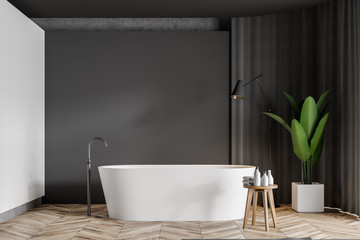 Gray minimalistic bathroom interior with tub