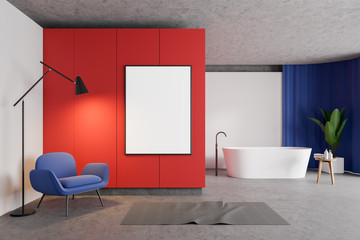 Bright bathroom interior with poster