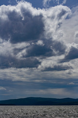 Naklejka premium Landscape Sea sky and forest on a cloudy day