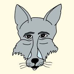 Cartoon drawing of a muzzle of a gray wolf