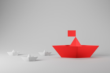 Innovation and leadership, white and red ships