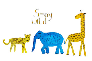 Obraz premium Watercolor cartoon hand drawn wild animals