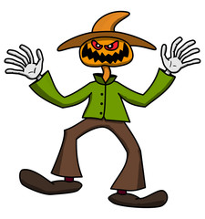 Halloween Cartoon Pumpkin Scarecrow Digital Illustration