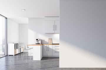 White kitchen interior with mock up wall