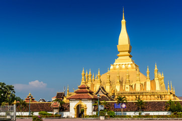Fototapeta premium Pha That Luang Temple, The Golden Pagoda in VIENTIANE ,LAOS.