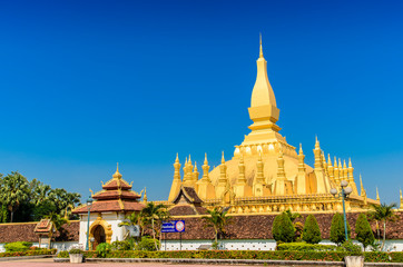 Naklejka premium Pha That Luang Temple, The Golden Pagoda in VIENTIANE ,LAOS PDR.