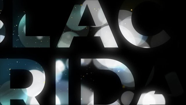 Black Friday Bold Glittery Title Text Animation. Sparkling particles reveal sales title from a black background.