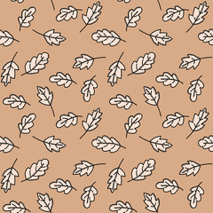 Seamless pattern on kraft paper background . Hand drawn leaf texture. Vector illustration.