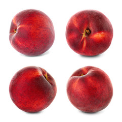 Set of fresh delicious juicy peaches on white background