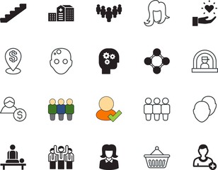 people vector icon set such as: curve, grocery, voting, lovely, makeup, rescue, corporate, shopper, navigation, purchase, construction, therapy, travel, desk, creativity, log, forum, accept, stairway