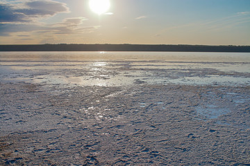 Landscape of the salty coast of the estuary on a warm sunny evening.