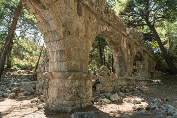 The remains of Roman aqueducts in ancient city of Phaselis, Antalya province,Turkey