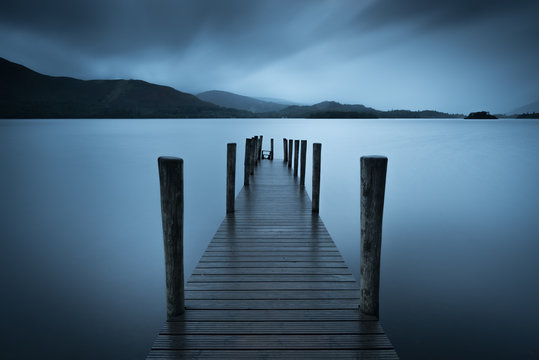 Ashness jetty in a miserable weather. Derwent water, Lake District.