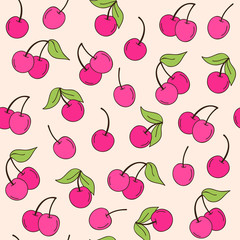 Cherry Fruit Patterns Hand Drawn