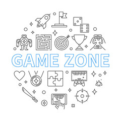 Game Zone vector concept round illustration in outline style