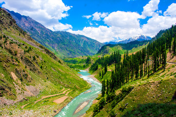 The Pakistani lakes mountain landscape & waterfall.