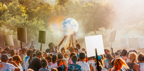 People gather to protest climate change - obrazy, fototapety, plakaty