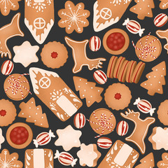 Set of Christmas Gingerbread Cookies. seamless pattern
