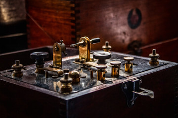 Light Pouring onto a Vintage Crystal Radio Set