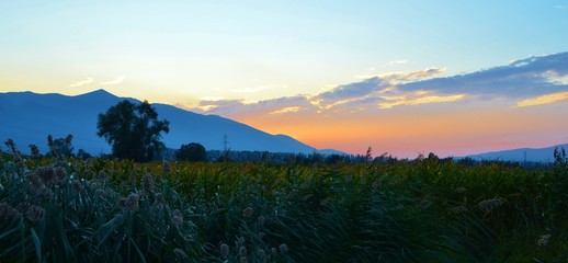 beautiful sunset in the countryside in Bulgaria
