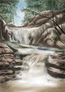 waterfall drawing © Natnaree