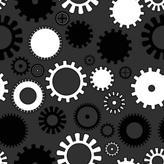 seamless pattern in gray colors with drawings of gears