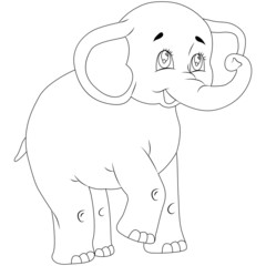 vector illustration, cartoon style elephant in black and white, coloring