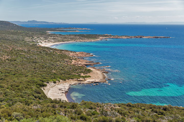 Coastal panoramic landscape, Roccapina, Corsica island, France.