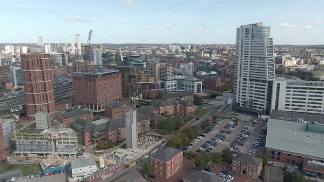 Holbeck urban village Bridgewater Place and Candle House Aerial Drone Leeds City Centre, West Yorkshire