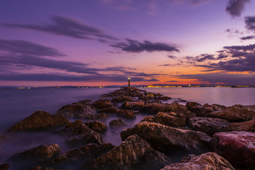 Breakwater rocks on the Gulf of Roses, Spain, at long exposure.