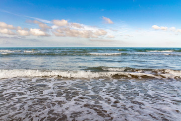 The waves on the beach in Catalonia, the Mediterranean sea
