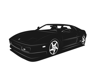Sport car vector illustration. Black and white silhouette. Power fast luxury vehicle.