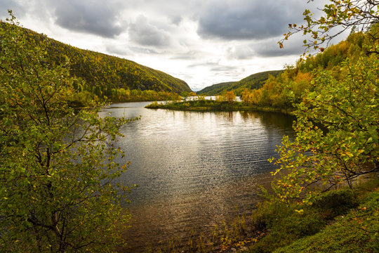 Beautiful river landscape in the wilderness of Lapland