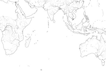Fototapeta na wymiar World Map of INDIAN OCEAN: Erythraean Sea, Arabian Sea, Bengal Bay, Sri-Lanka, The Maldives, The Seychelles, Ceylon, India, Africa, Australia, Indonesia, Madagascar. Geographic chart with coastline.