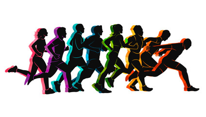 Running marathon, people run, colorful poster. Vector illustration background silhouette sport