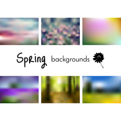 Sping set of blurred backgrounds. Vector image.