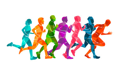 Plakat Running marathon, people run, colorful poster. Vector illustration background silhouette sport