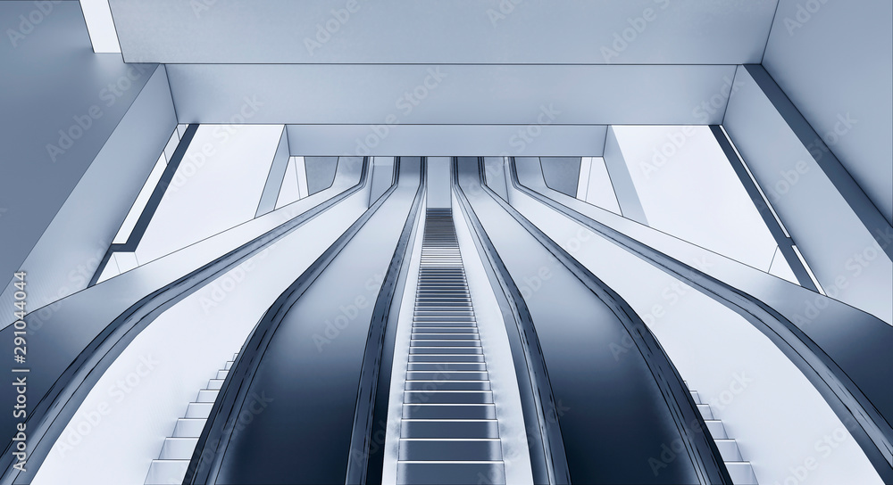 Poster conceptual visualization of empty escalator area in a public place