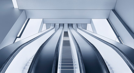 Fototapeta premium Conceptual visualization of empty escalator area in a public place