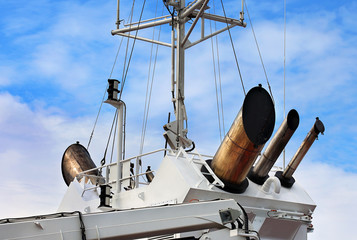 Exhaust pipes on the deck of a ship