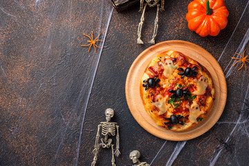 Halloween scary pizza decorated ghosts