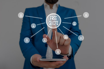 Text sign showing Free Quote. Business photo showcasing A brief phrase that is usualy has impotant...