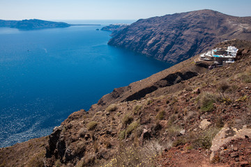Walking trail number 9 between the cities of Fira and Oia in the Santorini Island