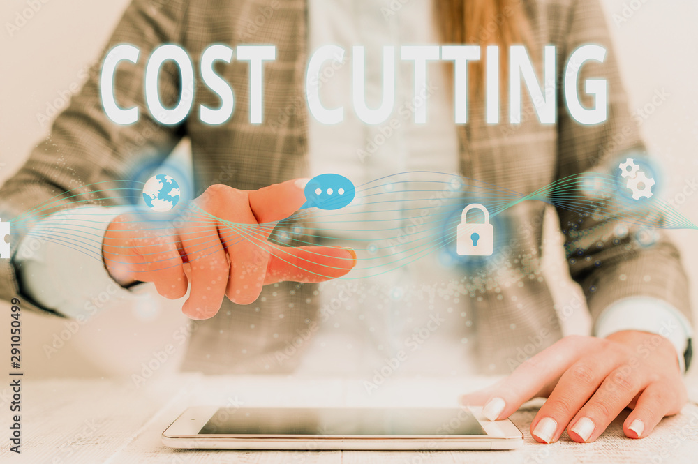Poster writing note showing cost cutting. business concept for measures implemented to reduced expenses and